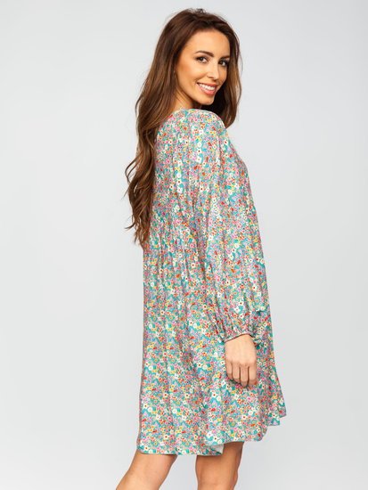 Πρασινο φορεμα γυναικειο με λουλουδια μοτιβο Bolf 3019