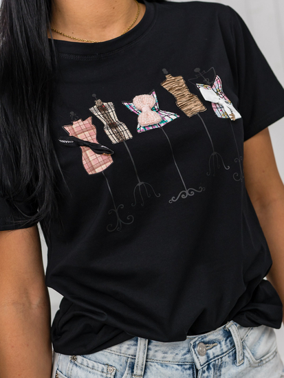Μαύρο γυναικείο t-shirt με εφαρμογή Bolf 97T2111