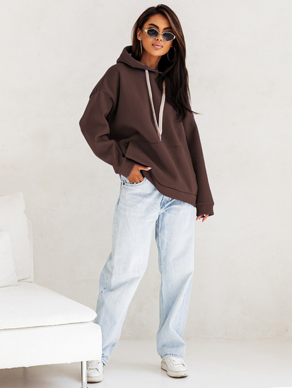 Γυναικείο ζεστό φούτερ με κουκούλα τύπου καγκουρό Σοκολάτα Bolf 82131