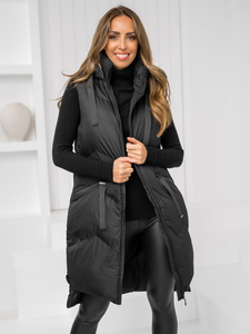 Μαύρο μακρύ καπιτονέ γυναικείο γιλέκο Bolf 5M788