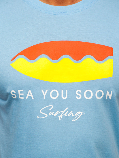 Μπλε βαμβακερό ανδρικό t-shirt με στάμπα Bolf MPO3457