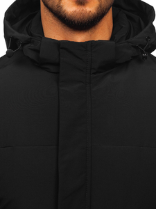 Μαύρο μακρύ καπιτονέ ανδρικό χειμερινό μπουφάν Bolf 31M5009