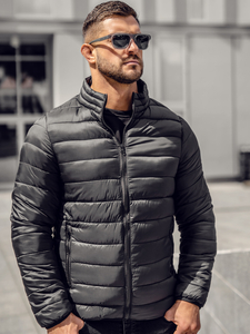 Μαύρο καπιτονέ ανδρικό μεταβατικό μπουφάν Bolf LY33A