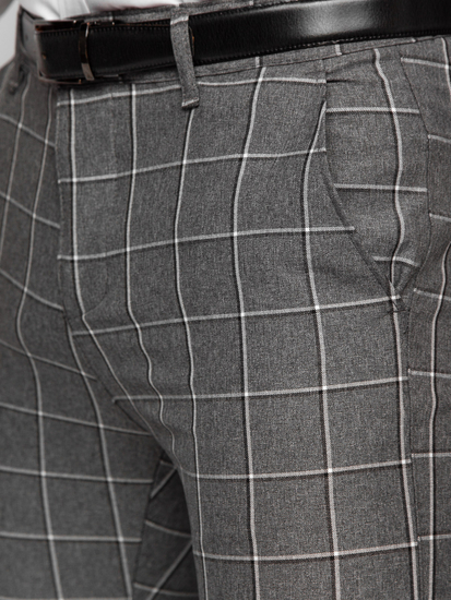 Ανθρακί ανδρικό καρό υφασμάτινο παντελόνι Bolf 0044