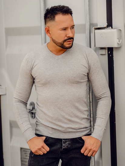 Ανδρικό πουλόβερ με λαιμόκοψη Φως Γκρί Bolf YY03