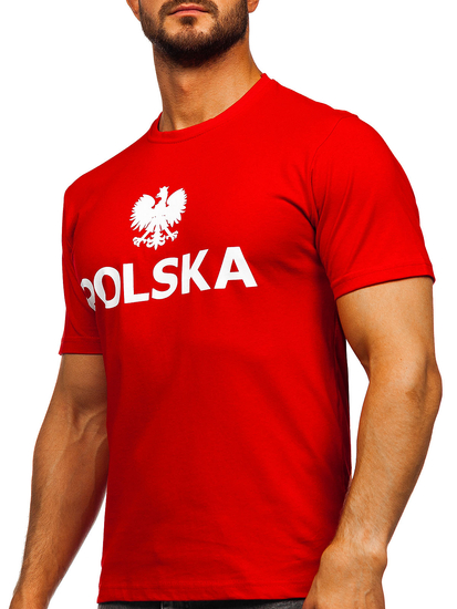 Κόκκινο βαμβακερό ανδρικό t-shirt με τύπωμα Polska 5065