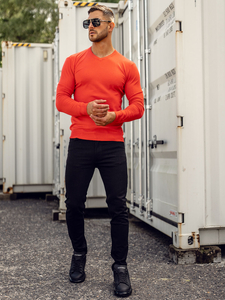 Ανδρικό πουλόβερ με λαιμόκοψη Πορτοκάλι Bolf YY03