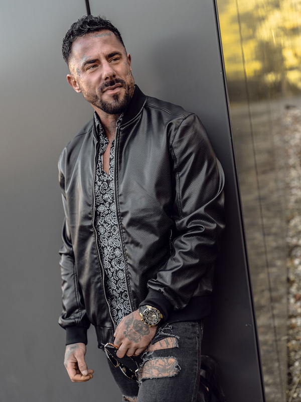 Μαύρο ανδρικό δερμάτινο μπουφάν bomber Bolf 7110A2