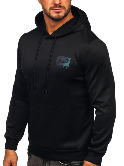 Ανδρικό μαύρο φούτερ με κουκούλα και στάμπα Bolf HY971