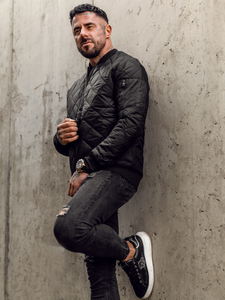 Μαύρο μεταβατικό ανδρικό καπιτονέ bomber τζάκετ Bolf MY-01