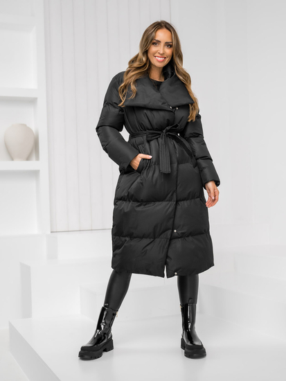 Μαύρο μακρύ καπιτονέ παλτό γυναικείο χειμωνιάτικο μπουφάν Bolf 5M737