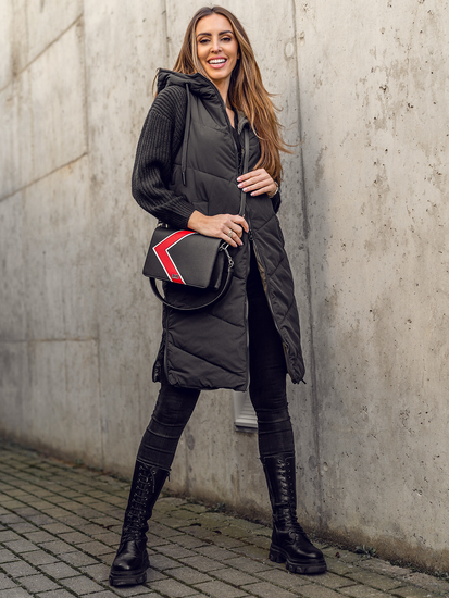 Μαύρο μακρύ καπιτονέ γυναικείο γιλέκο διπλής όψης Bolf B8022