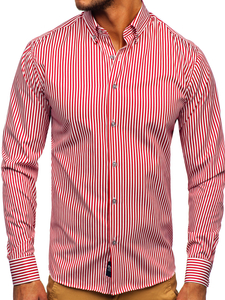 Κοκκινο Πουκαμισο ανδρικο ριγε με μακρια μανικια Bolf 20726
