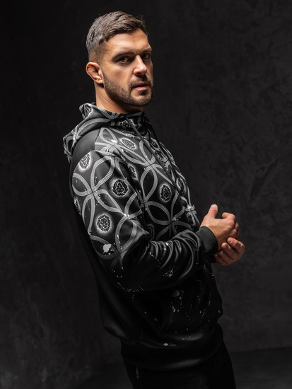 Μαύρη ανδρική ζακέτα με κουκούλα Bolf 27B8122A1