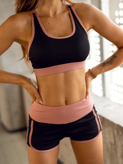 Μαύρο-ροζ γυναικείο αθλητικό σετ δύο τεμαχίων Bolf XL011A