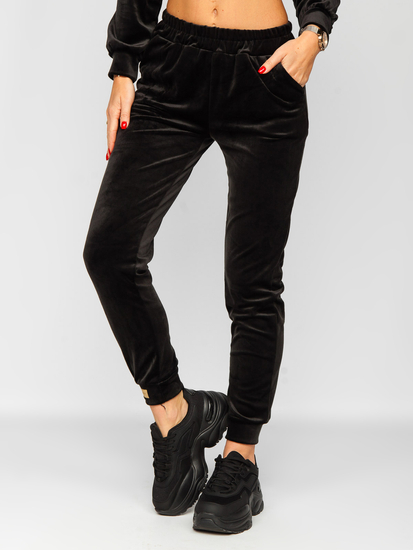 Μαύρο βελουτέ γυναικείο σετ φόρμας δύο τεμαχίων Bolf 637