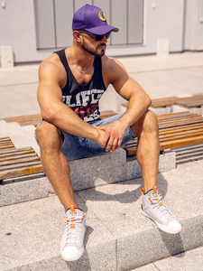 Μαύρη ανδρική αμάνικη μπλούζα tank top με στάμπα Bolf 14832A