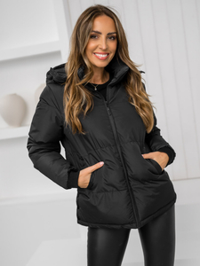 Μαύρο καπιτονέ μπουφάν χειμωνιάτικο με κουκούλα για γυναίκες Bolf 5M3169