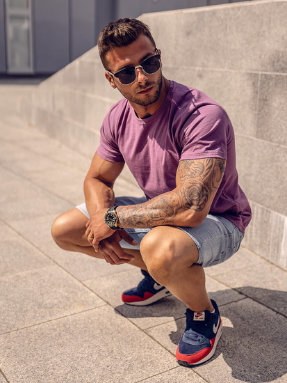 Ανδρικό μπλουζάκι Βασικός βαμβακερό Βιολέτα Bolf 192397A