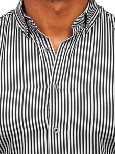 Μαύρο ανδρικό μακρυμάνικο ριγέ πουκάμισο Bolf 22731