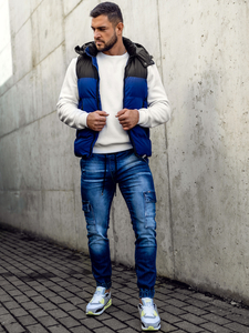 Μπλε μαρέν ανδρικό καπιτονέ γιλέκο μα κουκούλα Bolf 1189