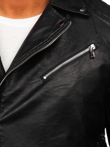 Μαύρο ramones μπουφάν δερμάτινο ανδρικό με κουκούλα biker Bolf 11Z8005