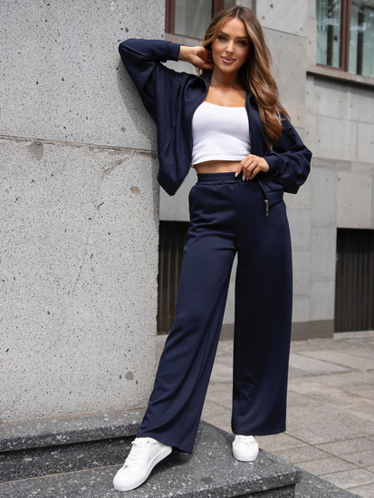 Γυναικεία αθλητική φόρμα 2 τεμαχίων με φερμουάρ και βουτυρένιο τελείωμα Ναυτικό μπλε Bolf 821109