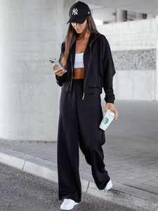 Γυναικεία αθλητική φόρμα 2 τεμαχίων με φερμουάρ και βουτυρένιο τελείωμα Μαύρος Bolf 821109