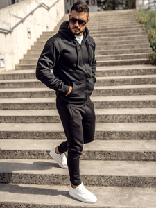 Μαύρη ανδρική φόρμα με φερμουάρ Bolf D004