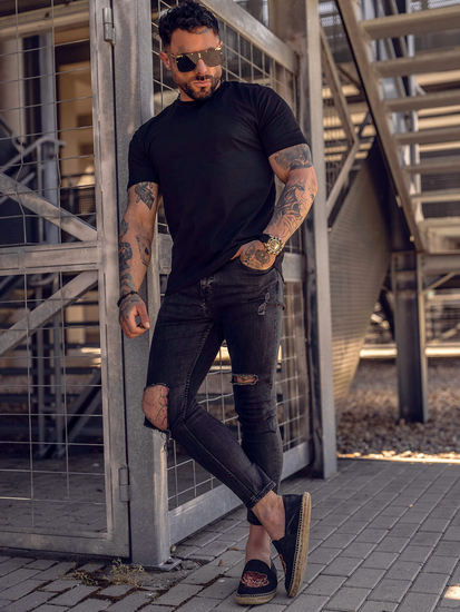 Ανδρικό μπλουζάκι Βασικός βαμβακερό Μαύρος Bolf 192397B