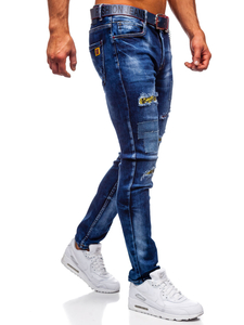 Μπλε μαρέν ανδρικό τζιν παντελόνι φόρμας slim fit Bolf με ζώνη 80034W0
