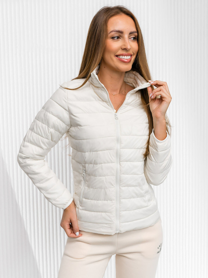 Μπεζ καπιτονέ γυναικείο μπουφάν με γιακά Bolf 1141