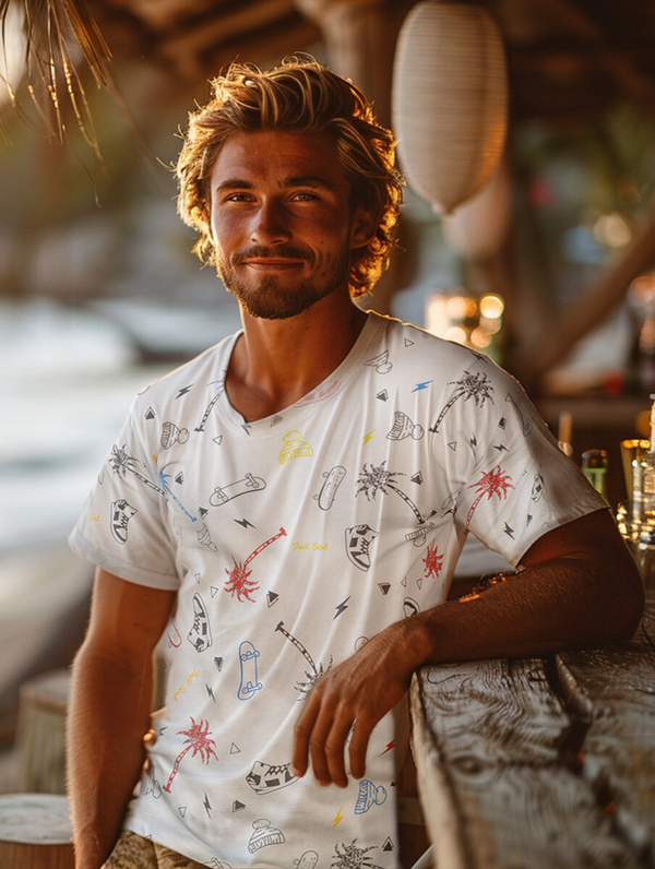 Ανδρικό μπλουζάκι με στάμπα από βαμβάκι Λευκό Bolf 1150A2