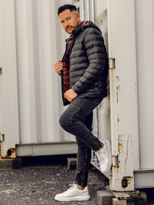 Μαύρο καπιτονέ ανδρικό χειμωνιάτικο μπουφάν Bolf 22M326