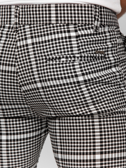 Μαύρο-λευκό ανδρικό καρό υφασμάτινο παντελόνι Bolf 184147
