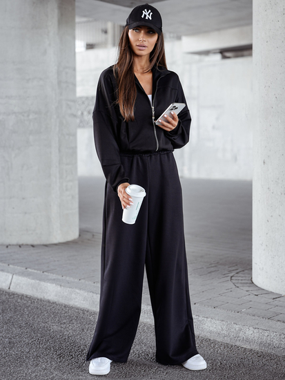 Γυναικεία αθλητική φόρμα 2 τεμαχίων με φερμουάρ και βουτυρένιο τελείωμα Μαύρος Bolf 821109