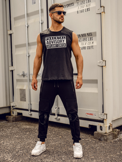 Μαύρο ανδρικό φανελάκι tank top με στάμπα Bolf 14828A