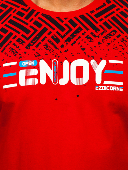 Κόκκινο βαμβακερό ανδρικό μπλουζάκι με στάμπα Bolf 14720