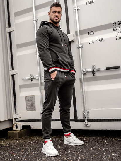 Μαύρο ανδρικό σετ φόρμας με την κουκούλα Bolf 8C60