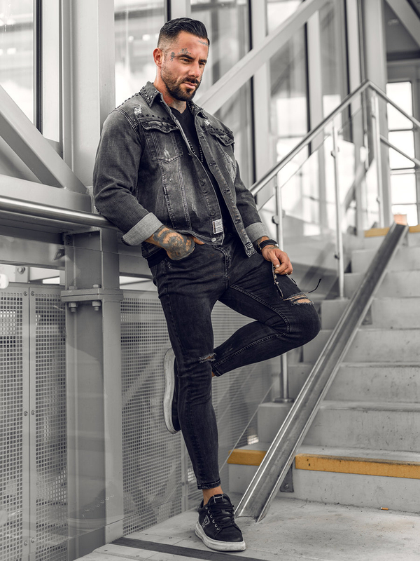 Μαύρο τζιν ανδρικό μπουφάν Bolf MJ504N