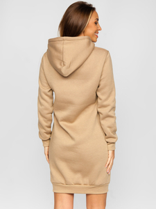 Μπεζ μακρύ γυναικείο φούτερ με την κουκούλα Bolf YS10005-A