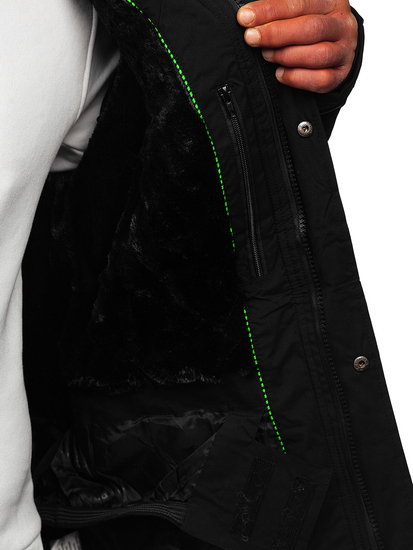 Μαύρο-πράσινο ανδρικό χειμερινό αθλητικό μπουφάν για σκι Bolf 7097