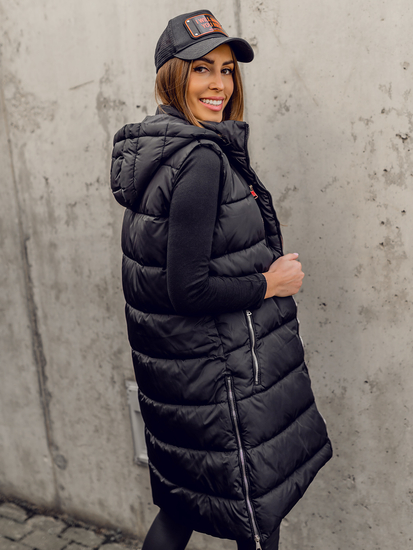 Μαύρο γυναικείο μακρύ καπιτονέ γιλέκο Bolf 81261