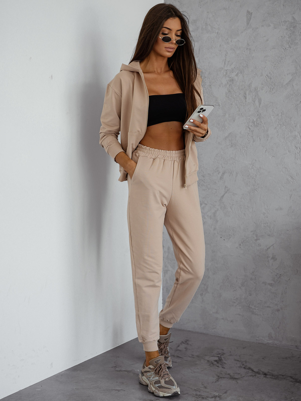 Γυναικεία αθλητική φόρμα 2 τεμαχίων με κουκούλα Μπεζ Bolf 821110