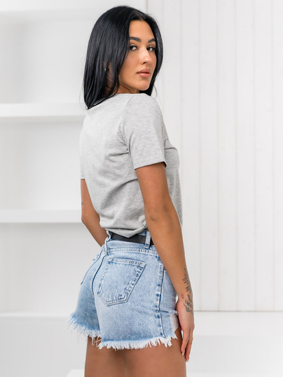 Γκρι γυναικείο T-shirt μη τυπωμένο Bolf SD211