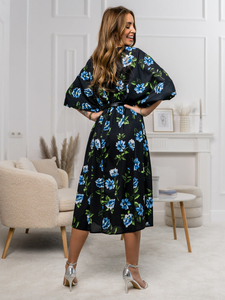 Μαύρο-μπλε μακρύ γυναικείο φόρεμα με λουλούδια Bolf XY202116