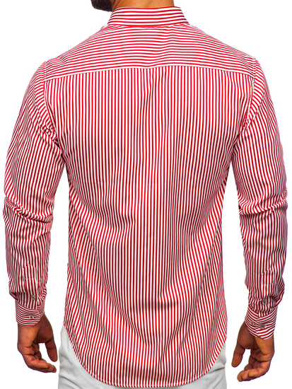 Κόκκινο ανδρικό μακρυμάνικο ριγέ πουκάμισο Bolf 22731