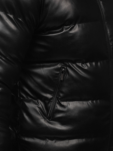 Μαύρο δερμάτινο ανδρικό μπουφάν καπιτονέ Bolf 0022-A