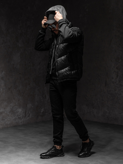 Μαύρη ανδρικό γιλέκο με κουκούλα Bolf 2908A1