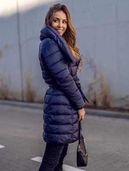 Μπλε μαρέν γυναικείο μακρύ χειμερινό μπουφάν Bolf J9061